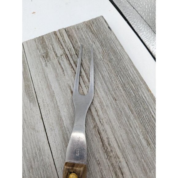 2 Prong Tine Meat Serving Fork Wood 10" Stainless Steel USA - Picture 2 of 8
